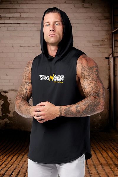 BESSA Black Oversize Men's Sports Undershirt - Crew Neck, Cotton Hood, Sleeveless