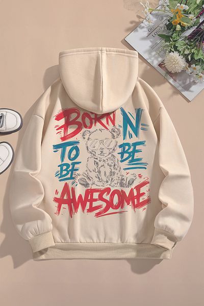 MYADA Γραπτό Awesome Oversize Hooded Παιδικό Φούτερ με Γυαλιά - Teddy Bear Printed 22526
