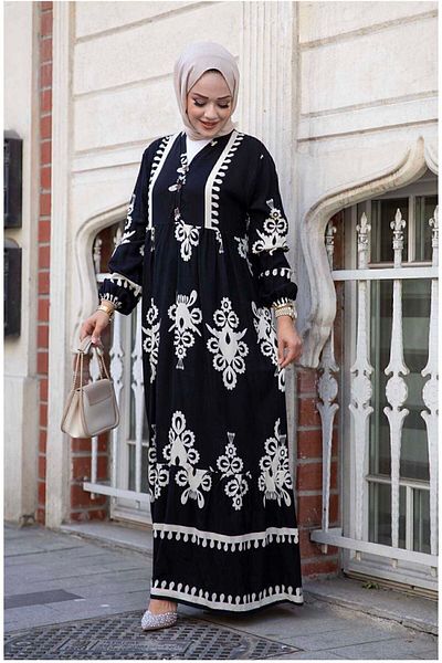 ELEGANTSTİL PREMIUM VISKOSE ETHNIC PATTERNED TESETURAL DRESS