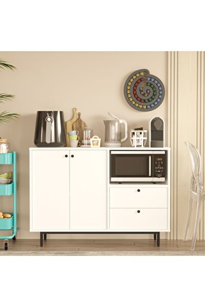 Robin Home Mocha Kahve Köşesi Çok Amaçlı Dolap Mutfak Dolabı Beyaz