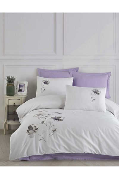 Altınbaşak NEW SEASON Dowry 100%Cotton CREAFORCE LİZAY Embroidered Double Duvet Cover Set 6 Pieces "BOXED"