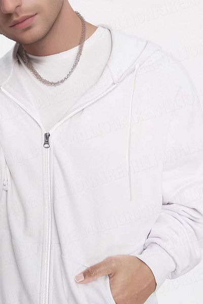 Millionaire White Fleece Kangaroo - Ανδρικό φούτερ με κουκούλα Oversize