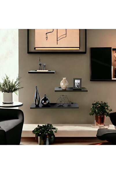 Robin Home Dekoratif Duvar Rafı Uçan Raf 3'lü Set Siyah