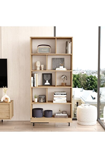 Robin Home Lidya Kitaplık Raf Metal Ayaklı 176cm Kapaklı Sepet