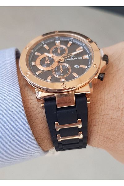 Daniel Klein Men's Black Silicone Strap Calendar Wristwatch