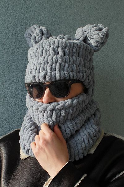 Naz Amigurumi Hand Knitted Soft Teddy Bear Ear Model Puffy Snow Mask Balaclava/balaklava Beanie