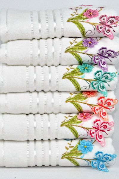 Şelale Butterfly Pattern 50x90 Velvet 3D 6 Color Luxury Towel