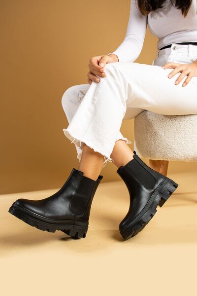 Pembe Potin Kadın Siyah Kalın Kaymaz Taban Lastikli Günlük Rahat Sıcak Astar Bot