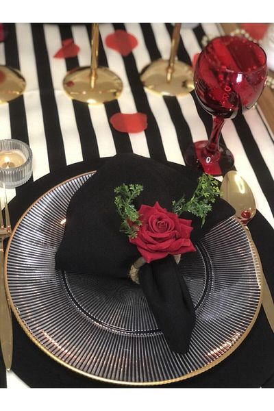 Ayd Home Set of 4 Red Rose Napkin Rings Romantic Napkin Holder Tableware Presentation Valentine's Day February 14 Valentines