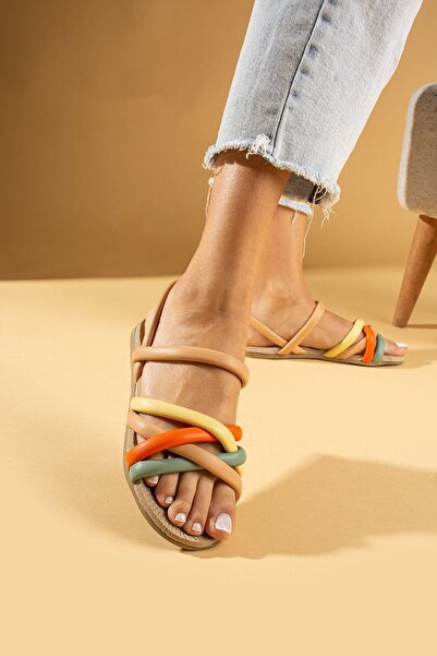 Pembe Potin Women's Multi Multi Colored Strapped Comfortable Comfort Sole Daily Stylish Sandals