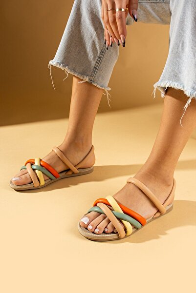 Pembe Potin Women's Multi Multi Colored Strapped Comfortable Comfort Sole Daily Stylish Sandals