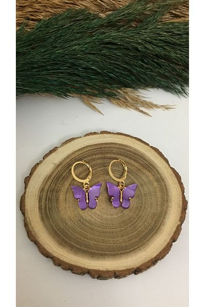 Gizemli Aksesuar Children's Purple Color Butterfly Earrings