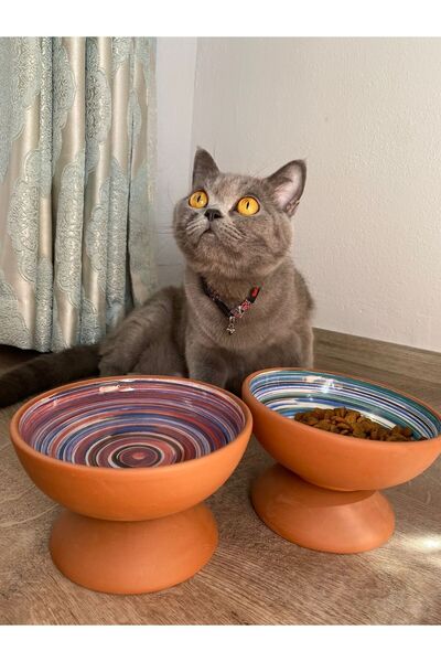 goffin Çömlek 1adet Desenli Yüksek Mama-su Kabı 15cm Seramik