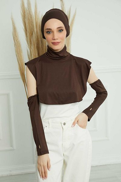 Aisha's Design Brown Sleeve, Neck Collar and Bonnet Set - KPT-3