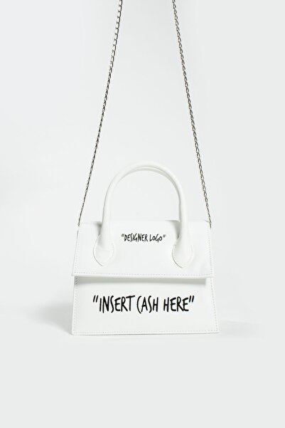 Pembe Potin Women's White Style Written Daily Night Hand Shoulder Bag