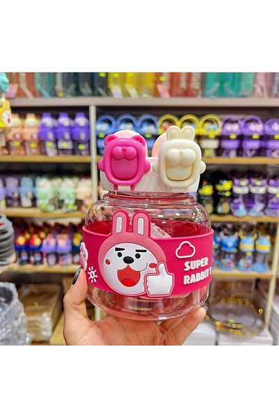 BLA GROUP 660ml Children's Water Bottle - Bpa Free Water Bottle with Rabbit Figure with Carrying Strap Sticker