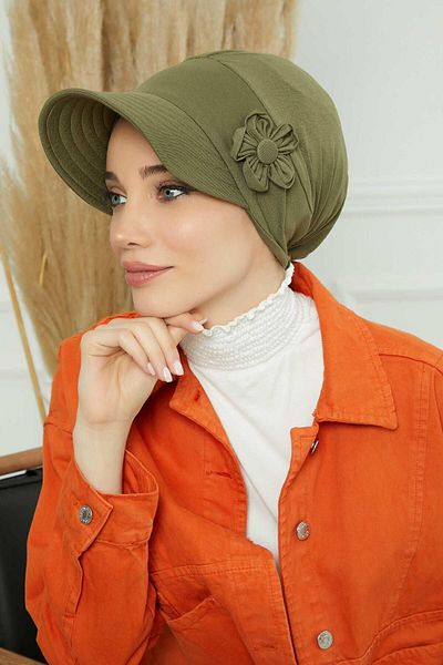 Aisha's Design قبعة منقوشة بالزهور - بونيه، كاكي، B-72