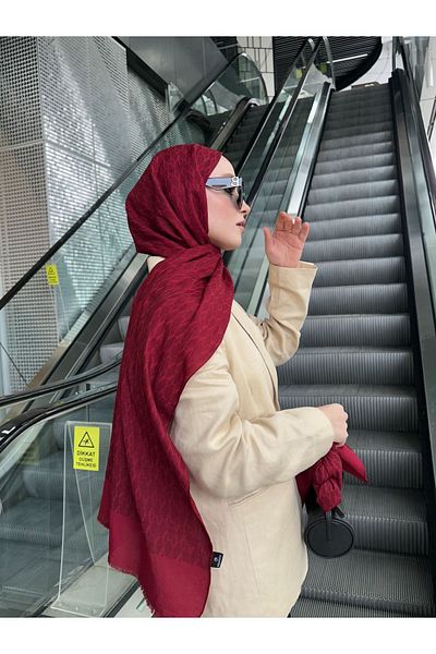 ARMANDA Burgundy Cotton Monogram Shawl
