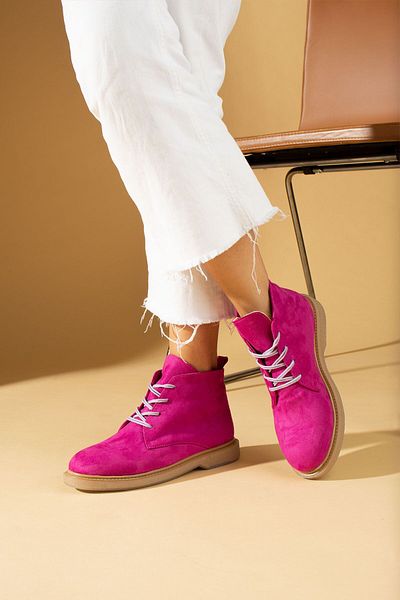 Pembe Potin Women's Fusya Suede Lace-up Comfortable Thermo Sole Daily Warm Lining Lace-up Boots