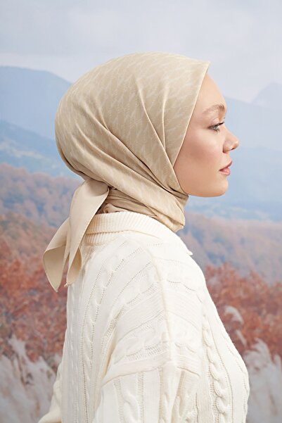 ARMANDA Κασκόλ με μοτίβο βαμβακερό μονόγραμμα - ανοιχτό μπεζ