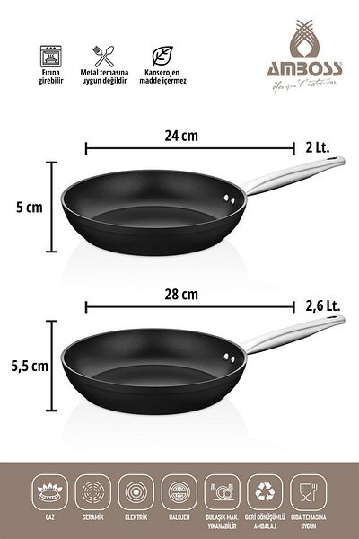Amboss Dark Fireproof Non-Stick, Titanium Coated 2 Piece 24-28 Cm Pan Set