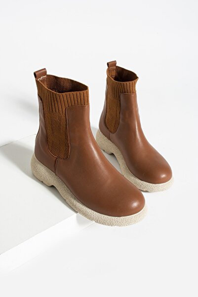 Pembe Potin Kadın Taba Lastikli Triko Poli Rahat Taban Günlük Rahat Kalıp Bot