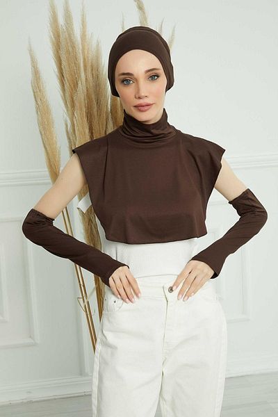 Aisha's Design Brown Sleeve, Neck Collar and Bonnet Set - KPT-3