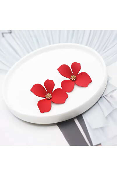 HOSBUTIK Red Small Flower Patterned Earrings