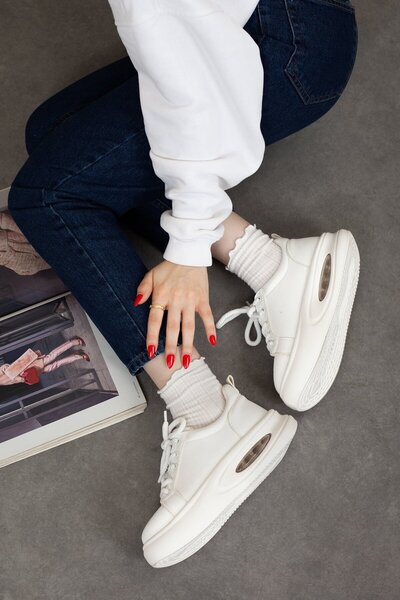 Adım Adım Kadın Yüksek Taban Beyaz Sneaker