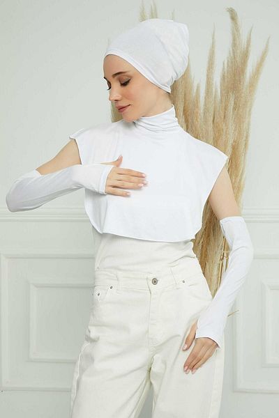 Aisha's Design White Sleeve, Neck Collar and Bonnet Set - KPT-3