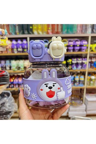 BLA GROUP 660ml Children's Water Bottle - Bpa Free Water Bottle with Rabbit Figure with Carrying Strap Sticker