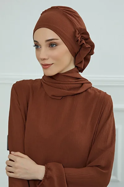 Aisha's Design Aerobin Ready Dark Brown Turban - Side Ruffle, HT-73A