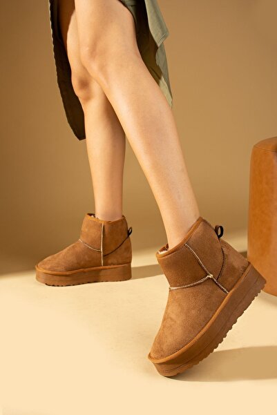 Pembe Potin Γυναικείες μπότες Tan Nubuck με γούνινο πάτο, άνετη σόλα, γυναικεία παπούτσια