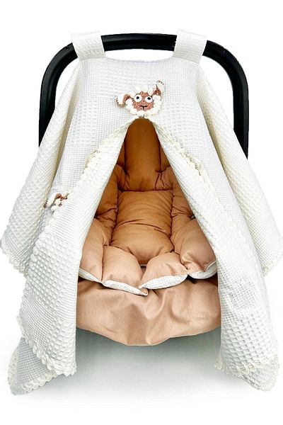 Atölye Eda Exclusive Hand Embroidered Pique Stroller Cover Set of 3 Cover Cushion Sheet