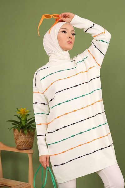 Maystore Bunte, gepunktete, gestreifte Strick-Tunika für Damen