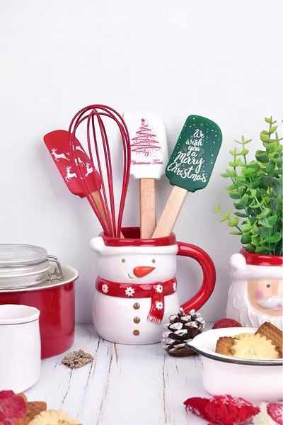 Sezka Life 4-Piece Bamboo Silicone Spatula Set - Spoon, Stripper, Whisk Mini Spatula Set