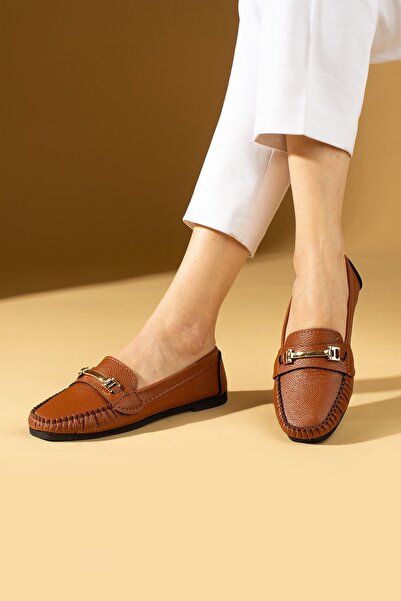 Pembe Potin Women's Flats Tan Buckle Lightweight Comfortable Sole Stylish Casual Shoes