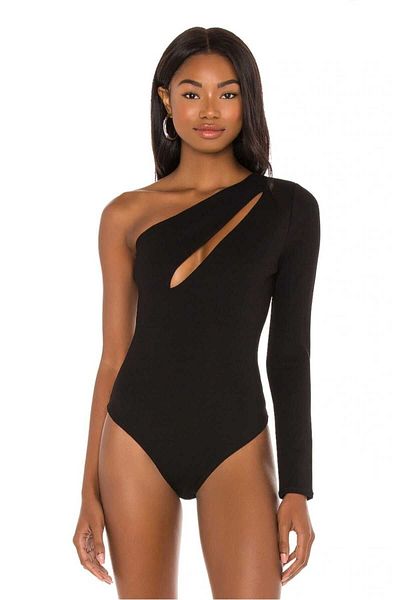 Zagrep Women's Black Front Low-Cut Single Sleeve Silk Jersey Bodysuit