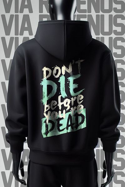 Vordevia Φούτερ με φαρδιά εφαρμογή Dont Die 3 νημάτων - Μπροστινή και πίσω στάμπα με μαύρη κουκούλα