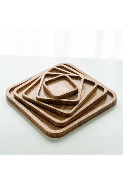 Redwood Wooden Decorative Tray - Snack Bowl and Brown Plate