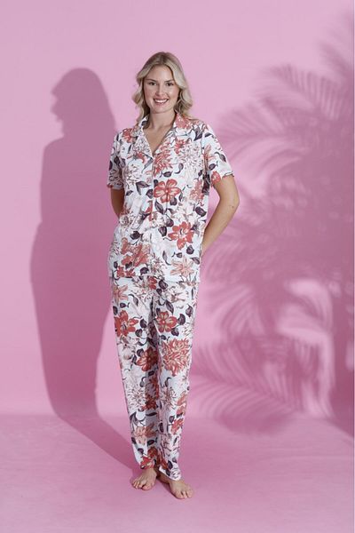 PİJAMOOD Women's Short Sleeve Cotton Front Buttoned Pajamas Set