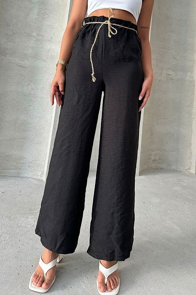 Brantu Linen Palazzo Trousers - Straw Belt