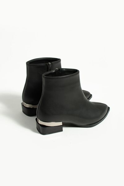 Pembe Potin Kadın Siyah Kısa Özel Metal Topuk Rahat Taban Sıcak Astar Şık Klasik Bot