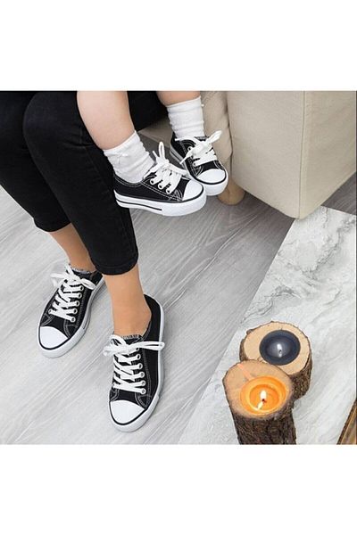 Pembe Potin Unisex Black Sneaker Linen Sports Shoes Mother Father Kids Set