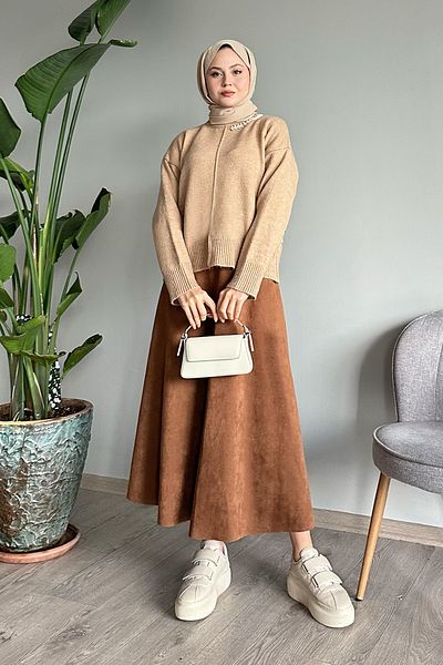 InStyle Pulover de tricotaj cu detalii de piatră de scoici de culoare bej