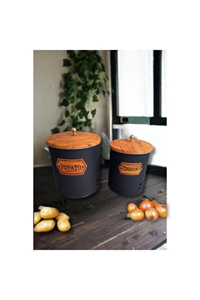 sizinsepetiniz Bambu Görünümlü Kapak Metal 2 Li Patates Soğan Sepeti