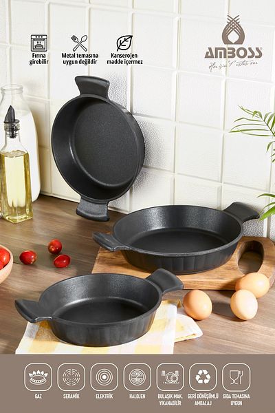 Amboss Daisy 3 Piece Cast Iron Fireproof Non-Stick Omelet Set