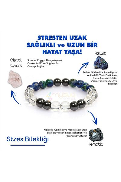 Mystic Energy سوار الإجهاد من الحجر الطبيعي - هدية من حجر اللازوريت والكريستال والهيماتيت