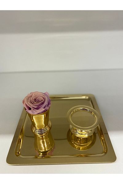 LAL DEKOR Gold Tray, Delight, Rose Bucket Set