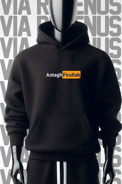 Vordevia Φούτερ AstaghFirullah με φαρδιά εφαρμογή με 3 νήματα μαύρη κουκούλα - Μπροστά και πίσω εμπριμέ